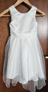 Sukienka biała elegancka tiulowa  asymetryczna r.122 na wesele