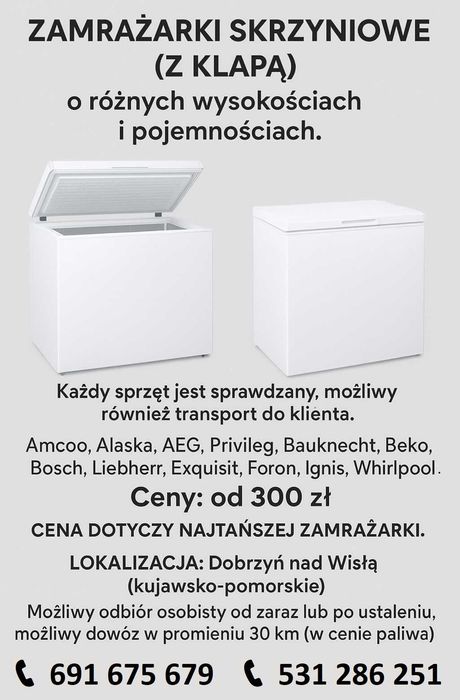 Zamrażarka - SKRZYNIOWA - gwarancja/możliwy dowóz do kupującego