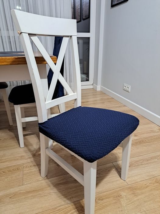 Rozkladany Stół 160cm i krzesła i biel I drewno+pokrowce na krzesła