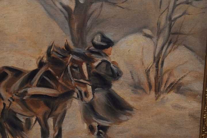 Cz. Wasilewski - Zimowy Krajobraz - Polowanie Zima - Stary Obraz