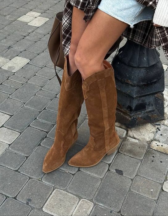 Високі козаки, замш/шкіра