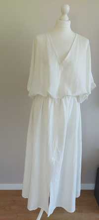 Gatta r.L-XL maxi sukienka biała luźna wiskoza + LEN