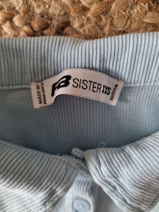 Tshirt polo błękitny crop top XXS Sinsay