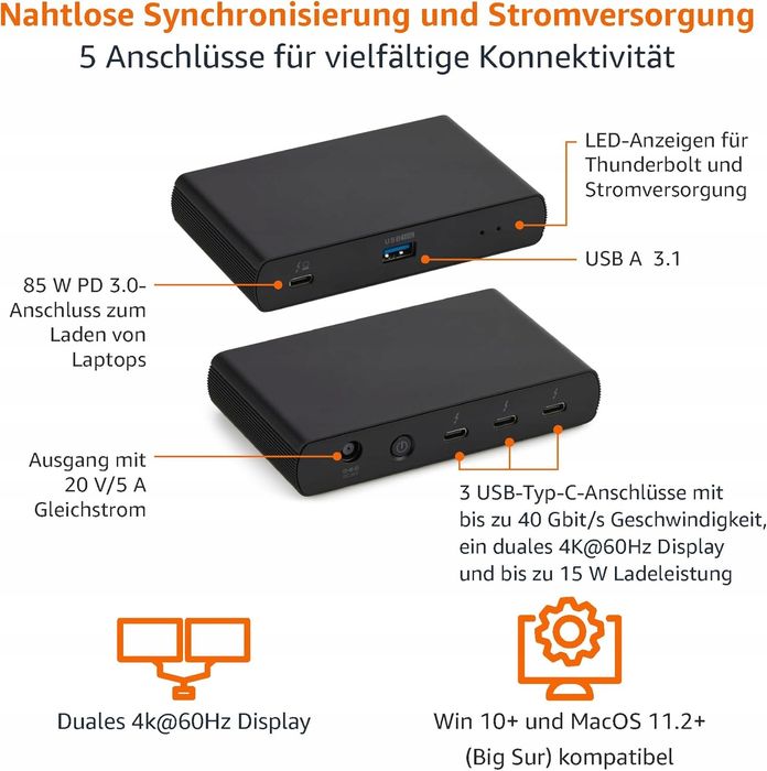 Stacja Dokująca Thunderbolt 4/Usb 4, 3 X Downstream Tbt4 Dwa Ekrany