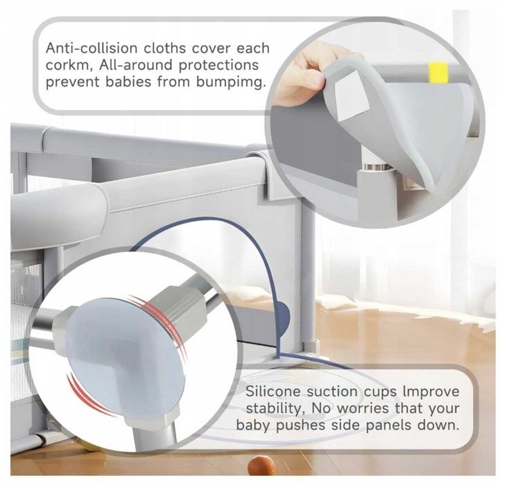 Kojec dla niemowląt 180 x 200 cm szary dla dzieci