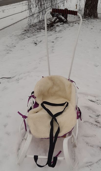 Санки до 100кг білі з довгою ручкою Vitan з чохлом