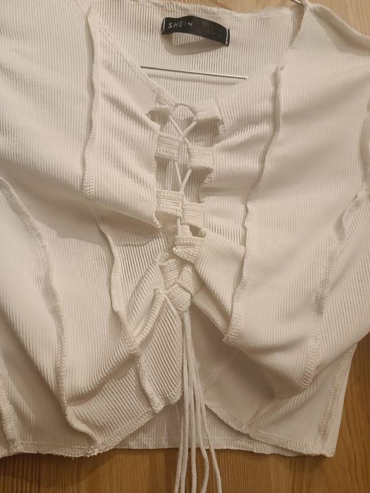 Crop top wiazany długi rękaw shein S