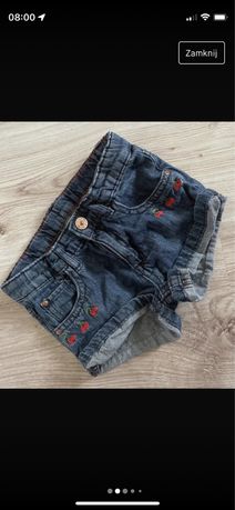 Szorty spodenki dla dziewczynki 74 80 86 h&m miękki jeans