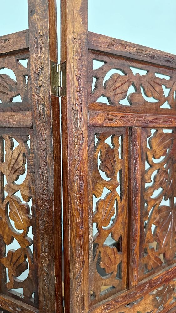 Parawan ażurowy indyjski kolonialny palisander orientalny drewniany