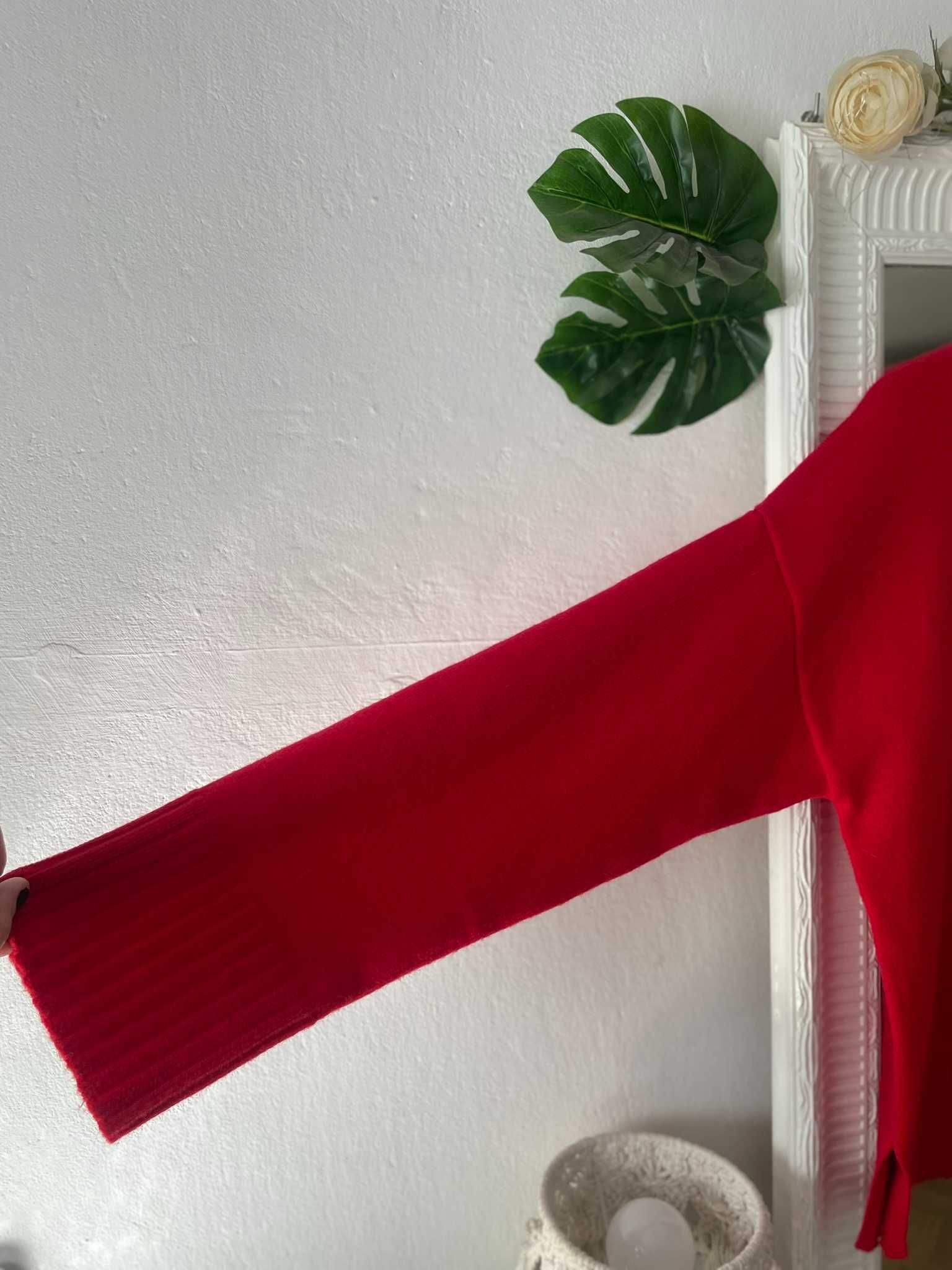 Bershka sweter czerwony wełna wool obszerny oversize M 38