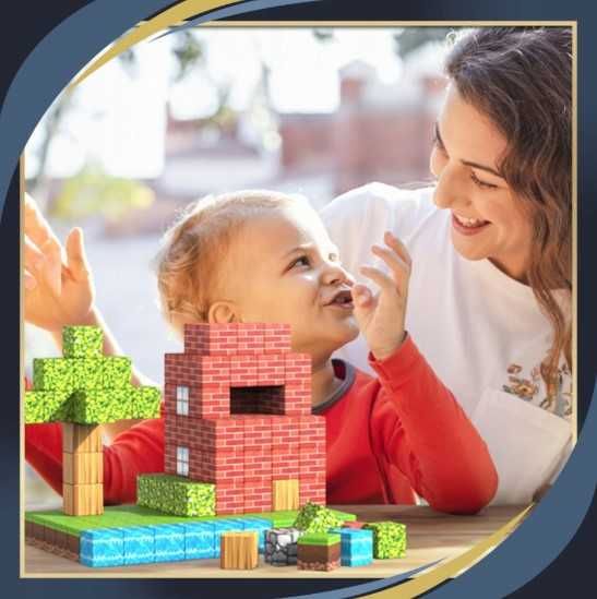 Klocki Magnetyczne MINECRAFT Sześciany 50 Klocków + 4 Figurki