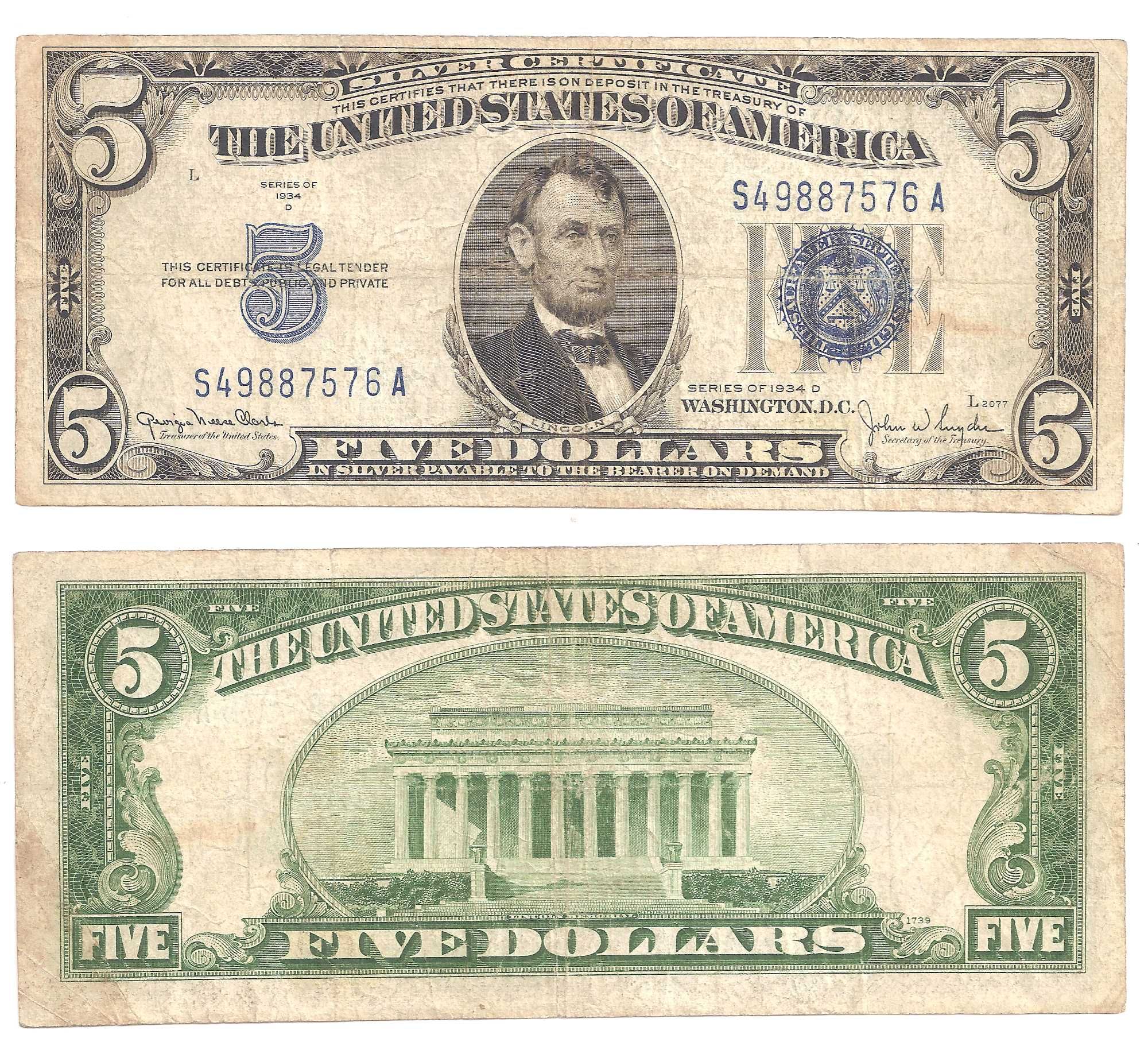США 5 Долларов 1934 год
