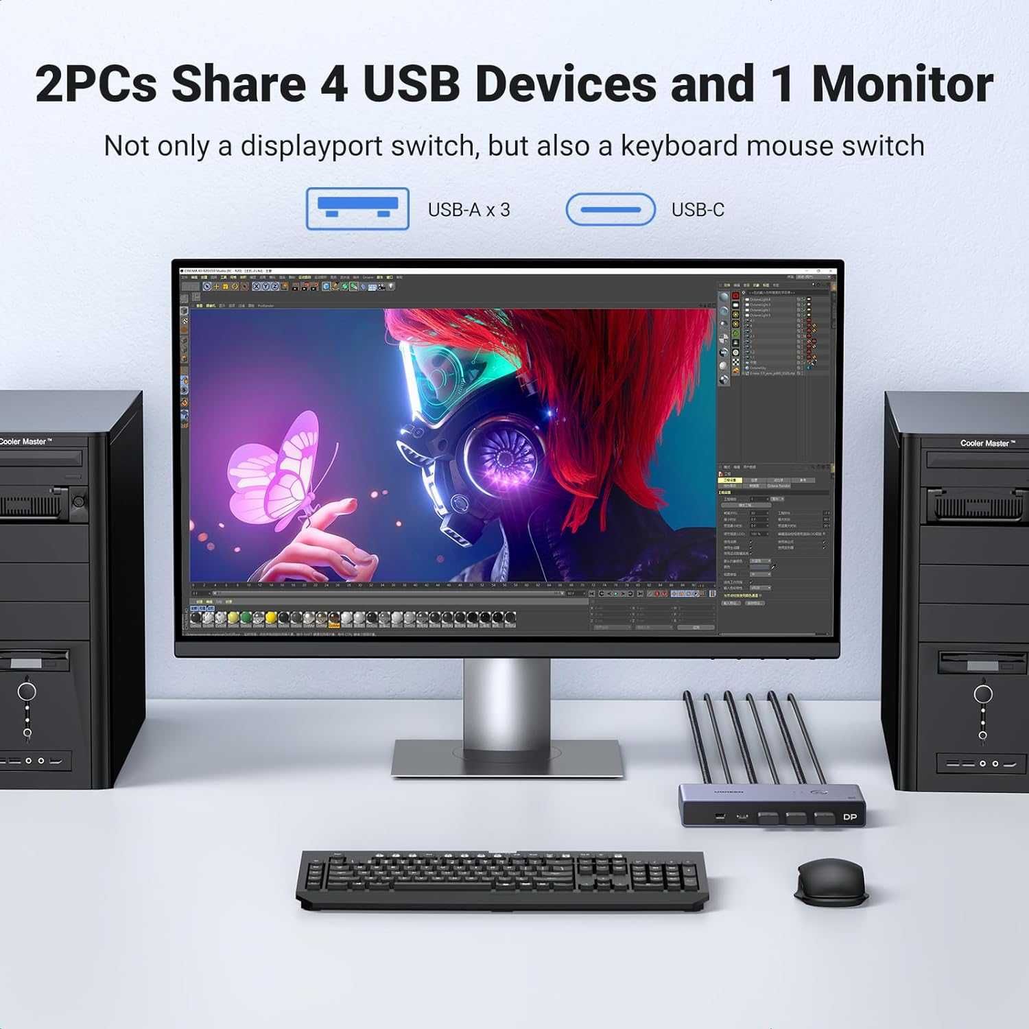 Переключатель DisplayPort 1.4 для 2 ПК DP Switch 8k 60hz 4k 240 Ugreen