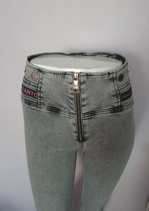 Spodnie rurki skinny Esperanto szare róż zamek 26/S