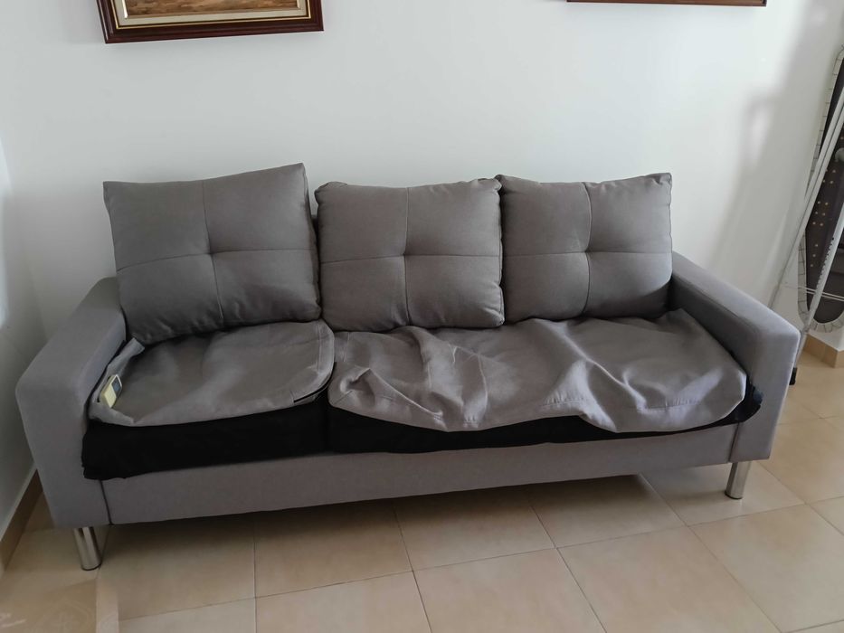 Sofá + puff como novo cinza - capas lavadas
