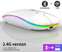 Myszka Bezprzewodowa USB Bluetooth, Mysz RGB LED Nowa Biała Wysyłka