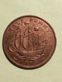 Moedas de Half Penny 1945 e 1948 de Inglaterra