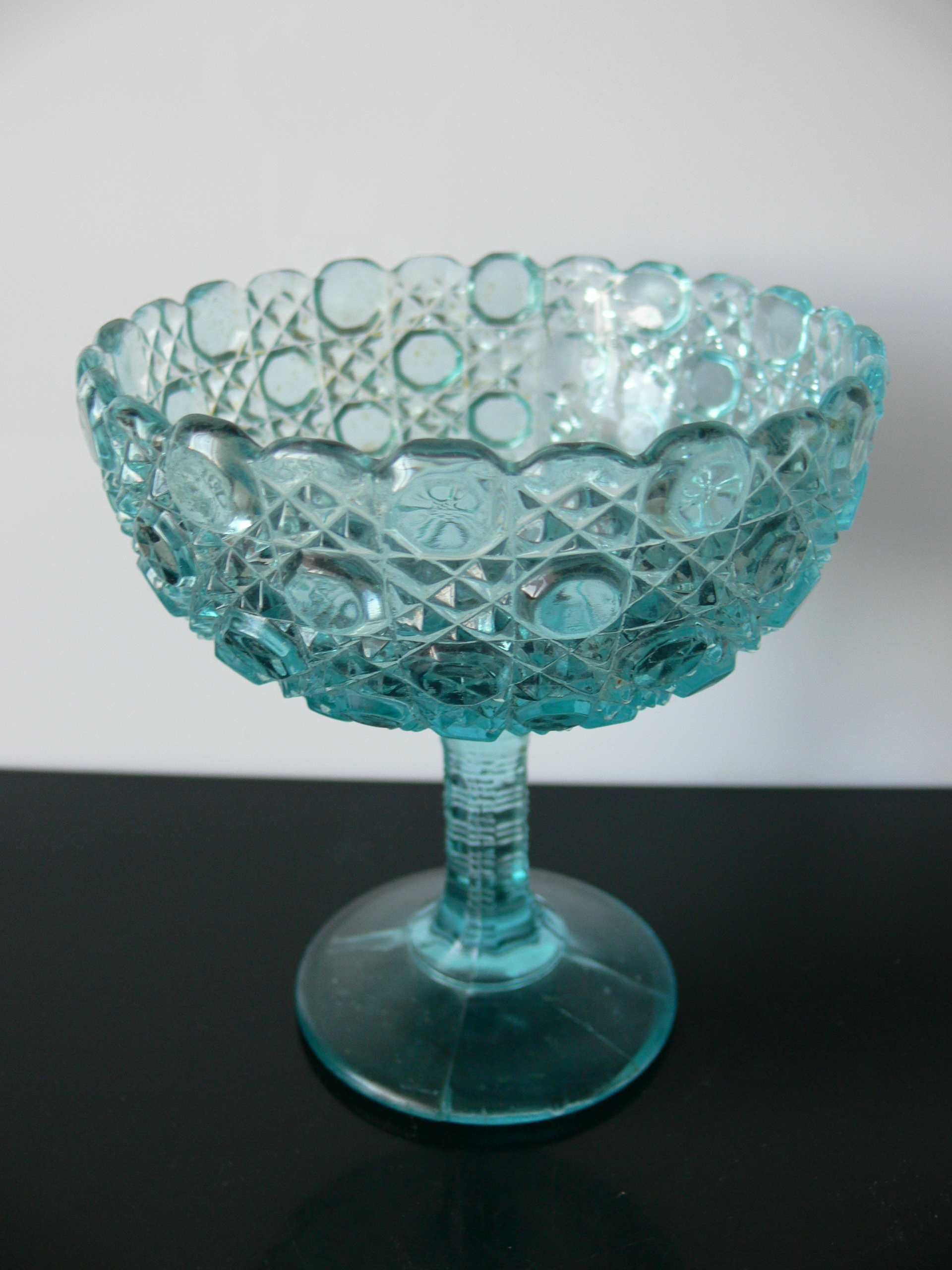 Brockwitz Hammonia 1915r. bomboniera 13,5cm cukiernica szkło turkusowe