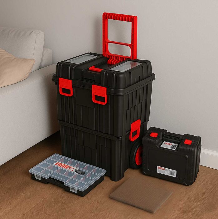 Zestaw 4w1 Skrzynka narzędziowa na kołach + Gratis Walizka i Organizer