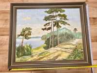 Obraz olejny malowany na płótnie z ramą „sosny w lesie” 57 x 46 cm