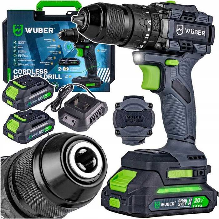 Wiertarko-wkrętarka akumulatorowa bezszczotkowa 20V Wuber