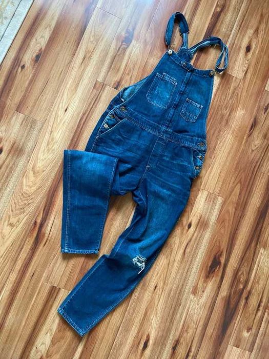 Dziury przetarcia h&m kombinezon ogrodniczki jeans skinny s m 36 38