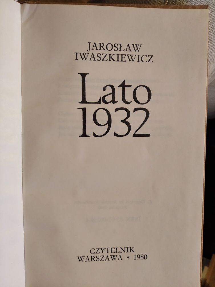 Jarosław Iwaszkiewicz Lato 1932 Czytelnik 1980
