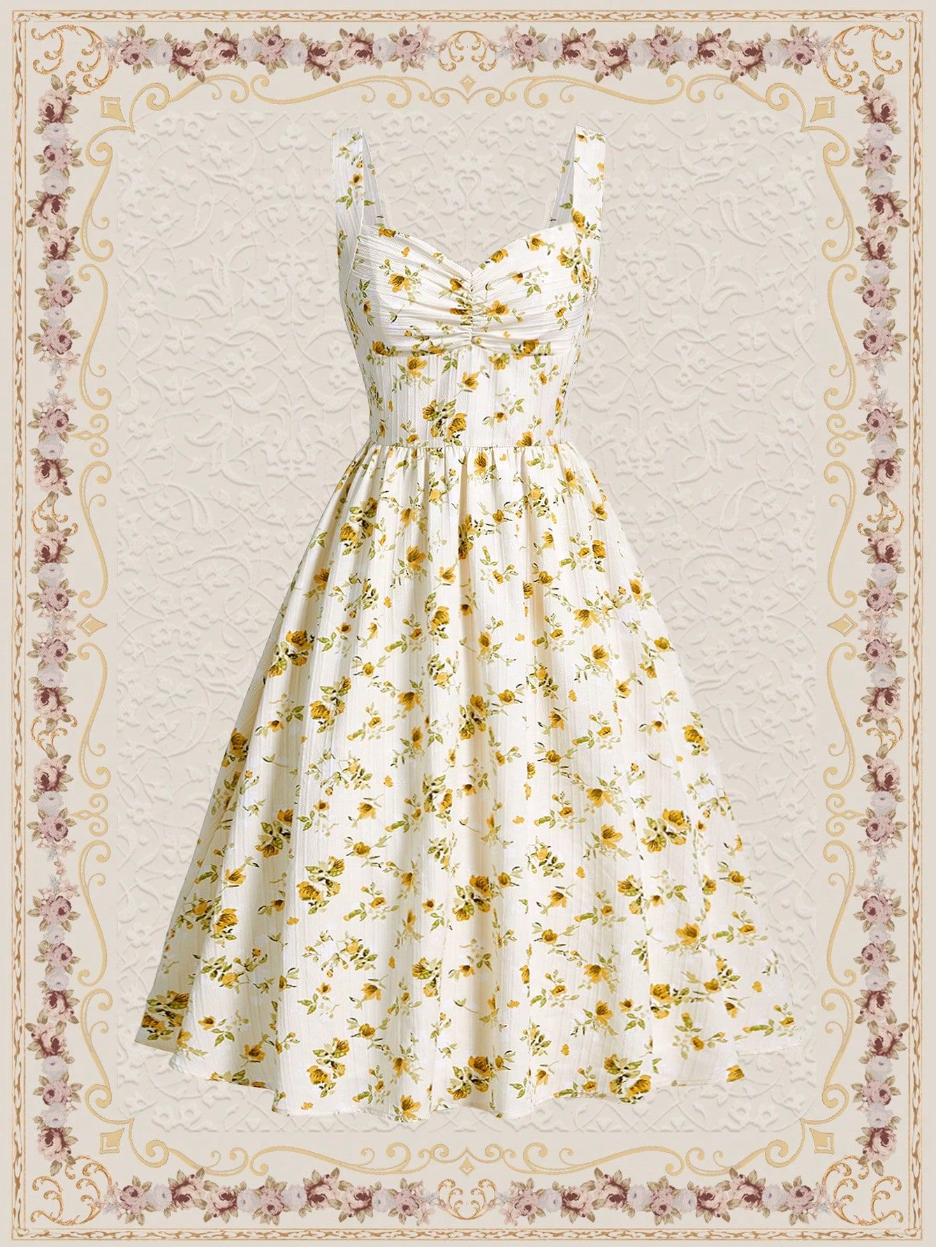 Sukienka Letnia Boho W Kwiaty Marszczona Rozkloszowana Midi Shein Xs