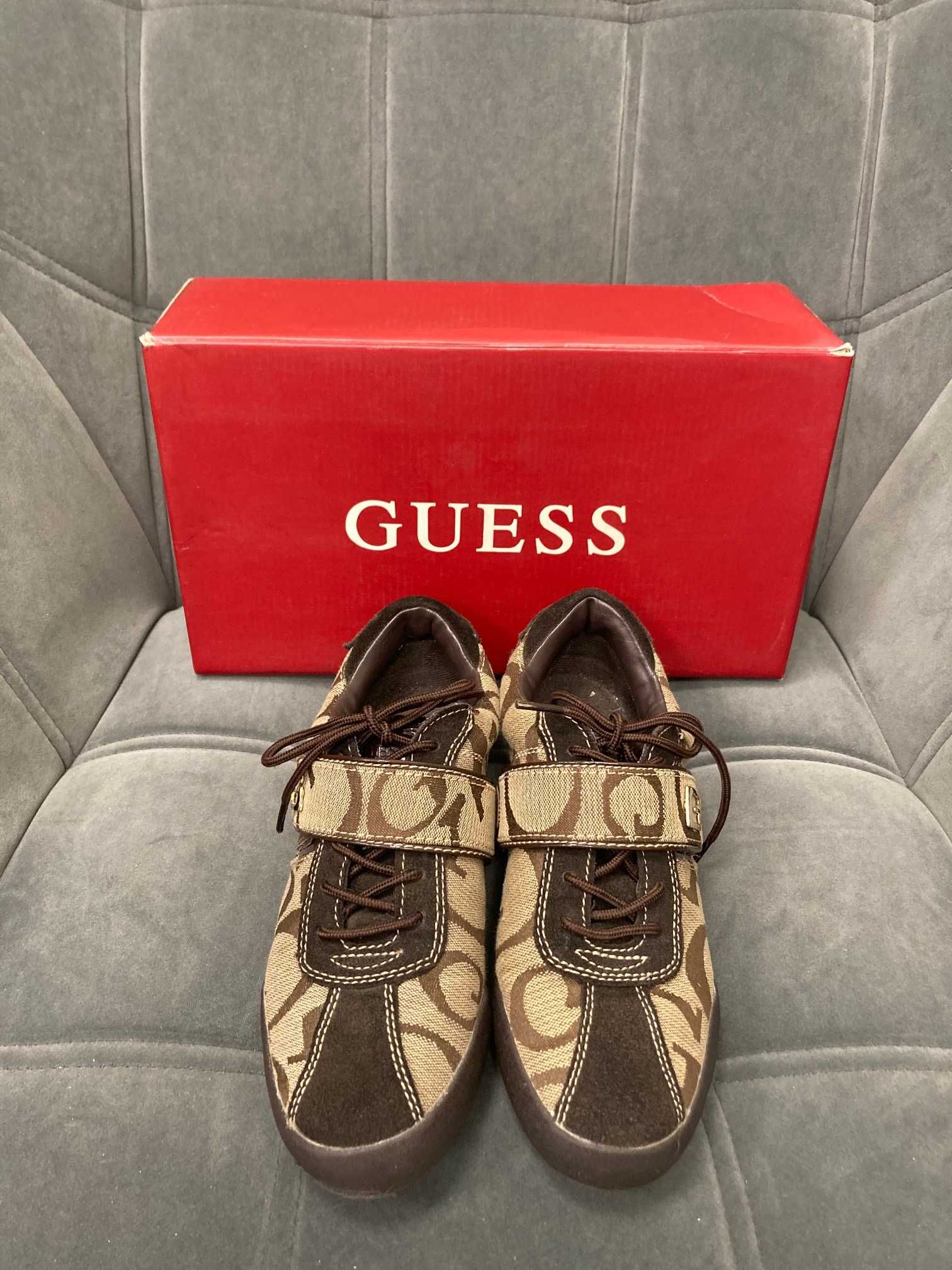 Trampki buty damskie Guess logowane brąz jak nowe 39 zamsz