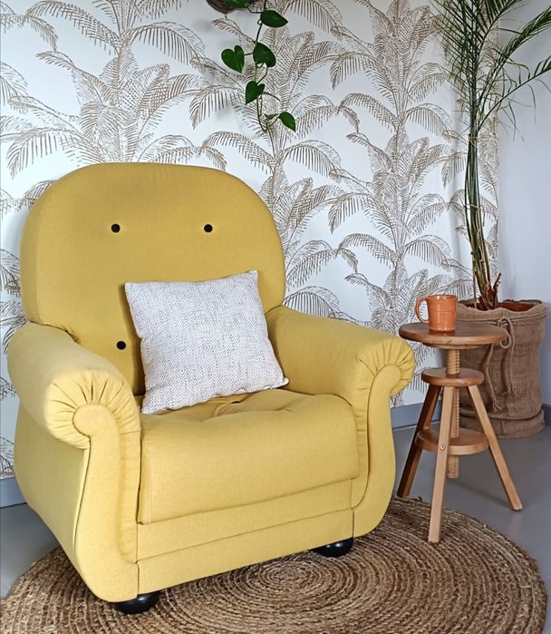 Fotel uszak duży wygodny musztardowy