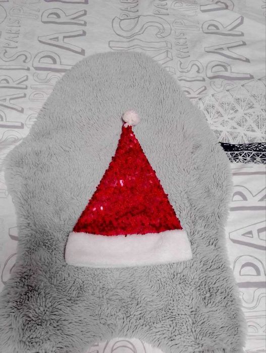Шапка деда мороза санта клауса оригинальная с декором/с пайетками