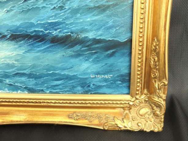 Картина Море холст масло живопись художник W. Hirst Англия рама дерево