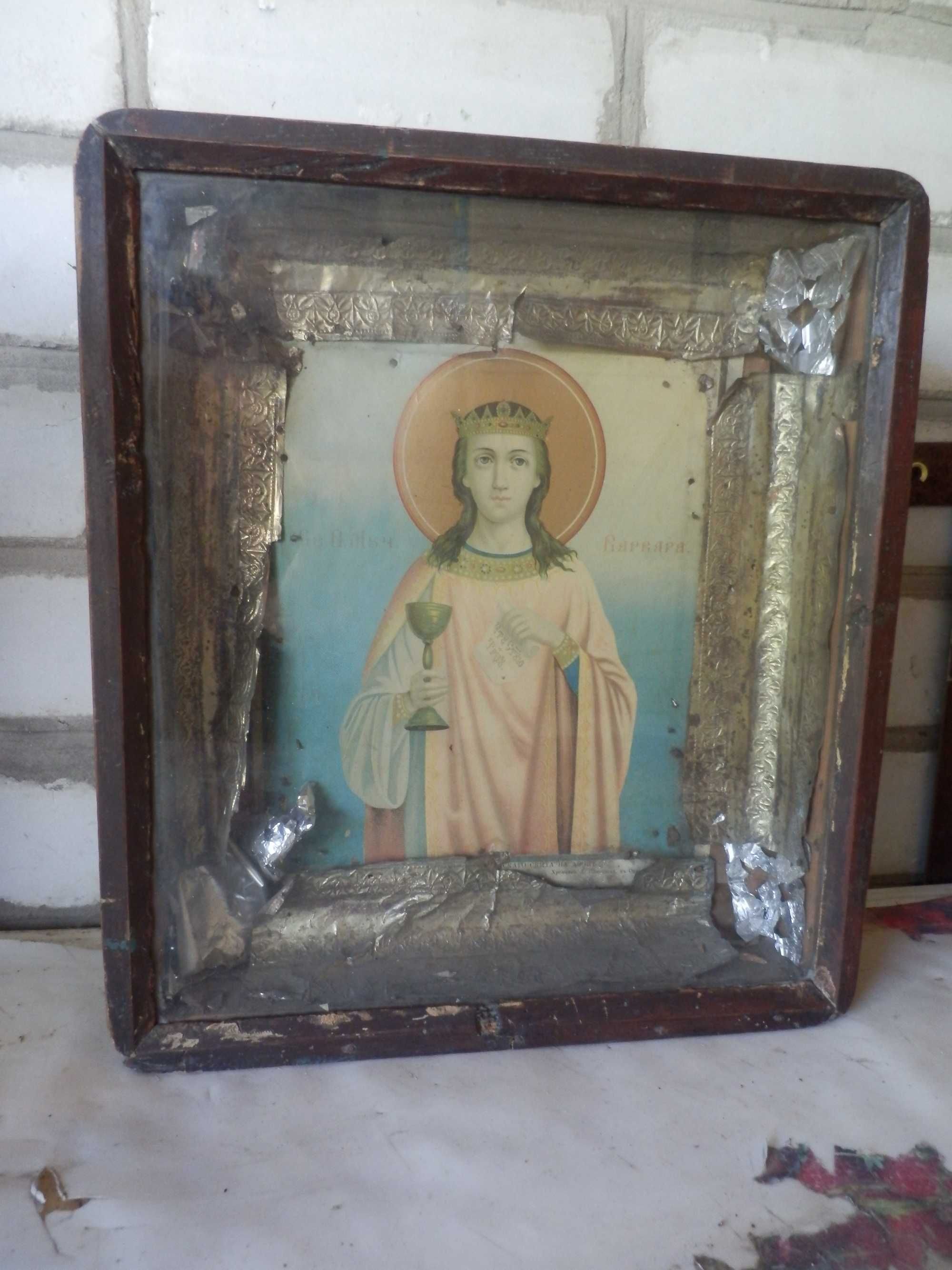 старинная икона Святая Варвара под реставрацию