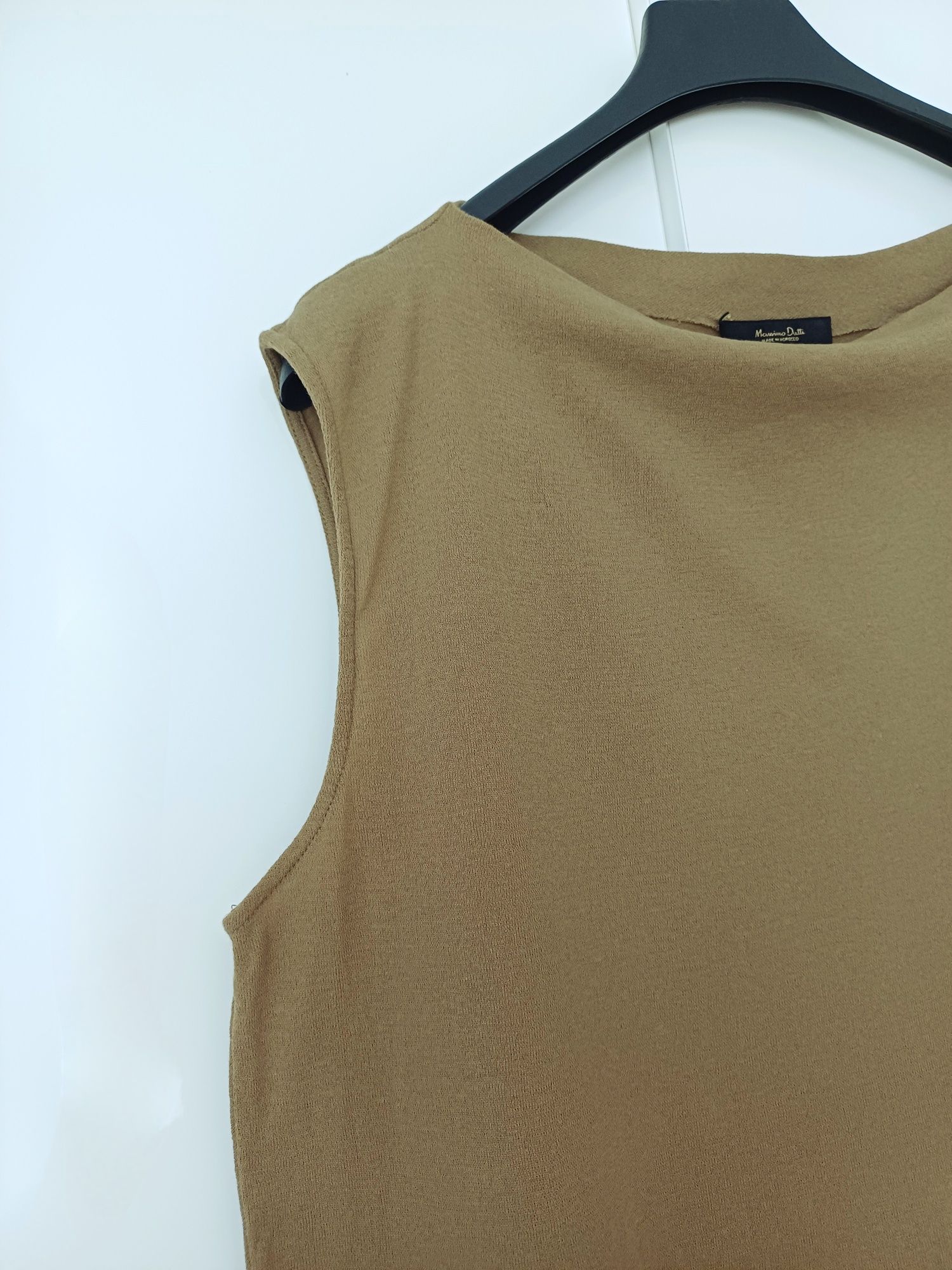 Massimo Dutti asymetryczny top z drapowaniem oliwkowy bawełna bluzka