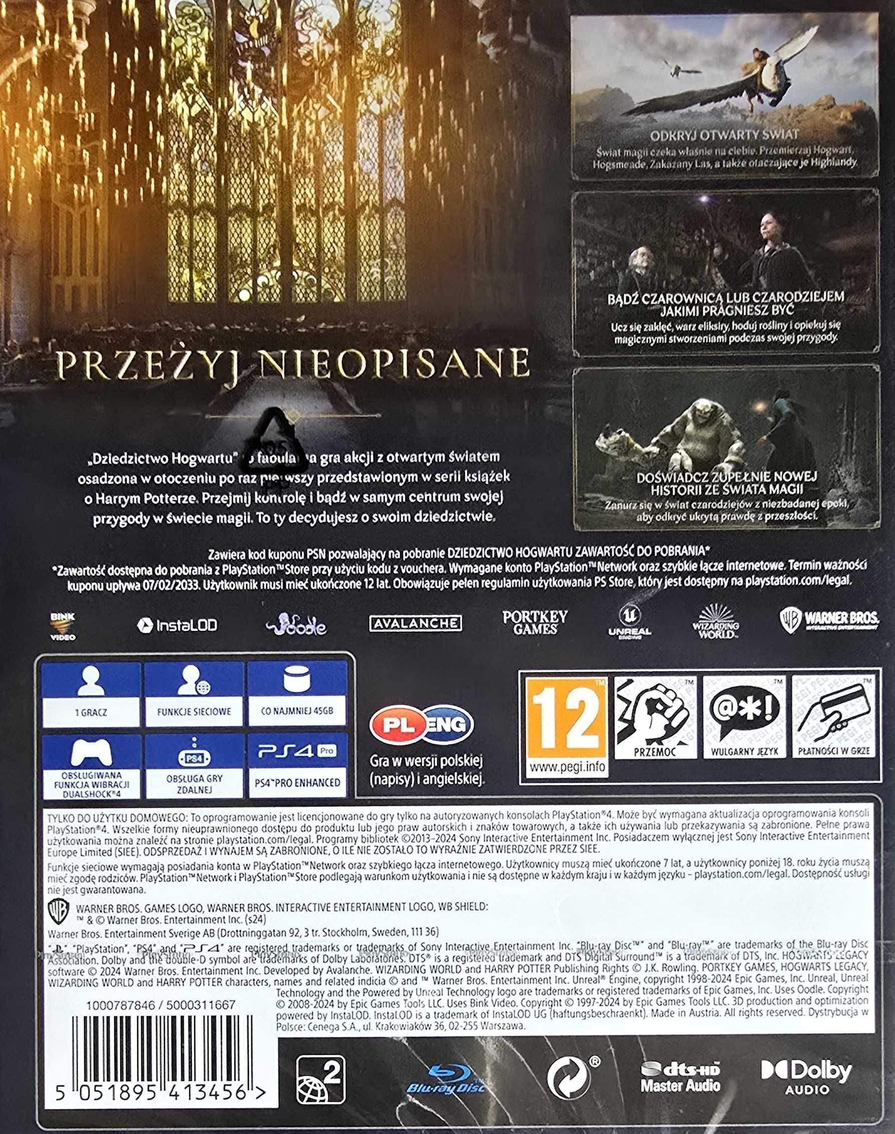 Dziedzictwo Hogwartu Hogwarts Legacy PL Playstation 4 PS4 PS5 Nowa