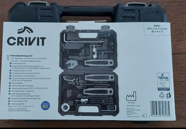 Zestaw narzędzi rowerowych CRIVIT, 20 elementów, do naprawy i konserwa