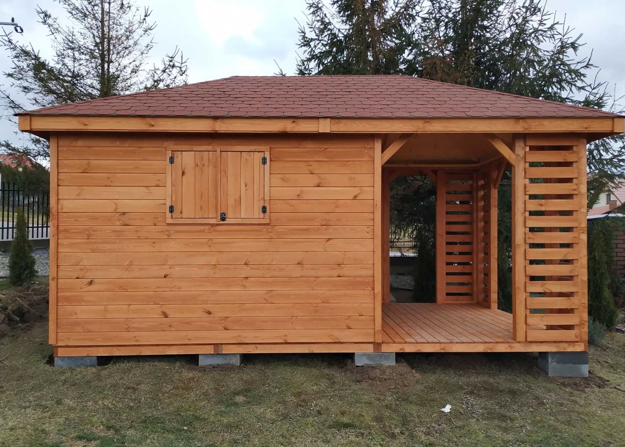 domek drewniany z altaną domek z podłogą domek ogrodowy 3x5