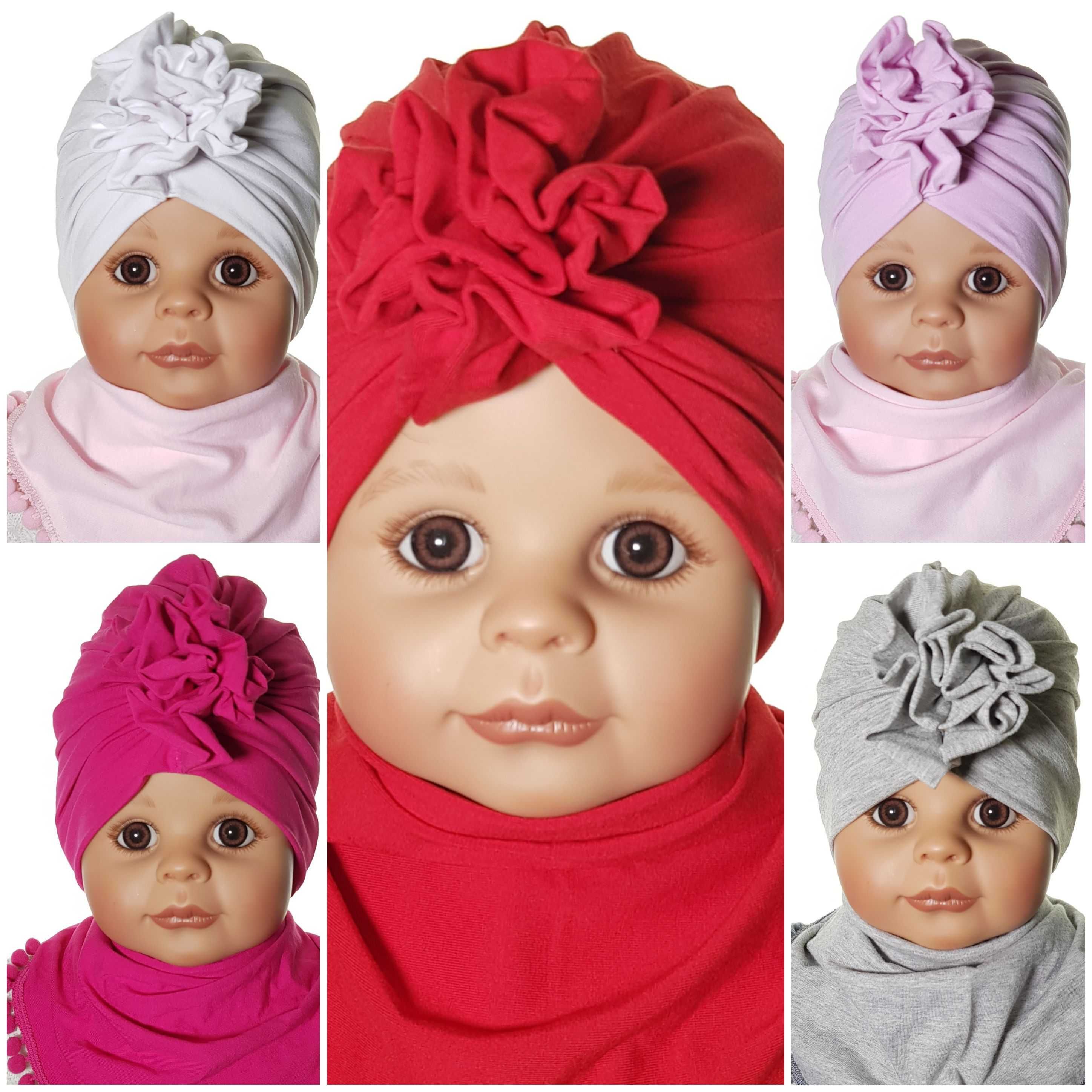 Producent Niemowlęcy KOMPLET CZAPECZKA TURBAN + CHUSTKA 0-9 m-c 5kolor