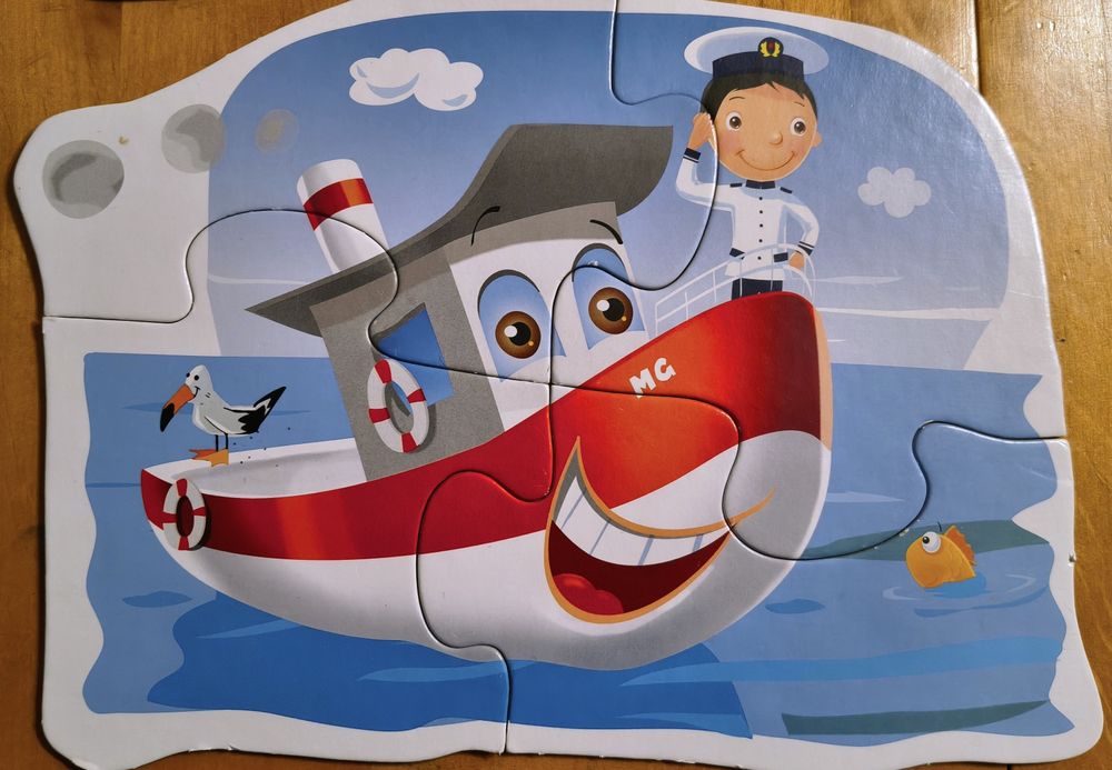 Helikopter, statek, auto i pociąg duże puzzle 2+