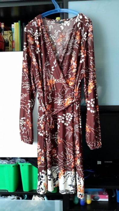 Nowa sukienka bonprix brązowa z połyskiem r. 48/50 midi bardzo tanio