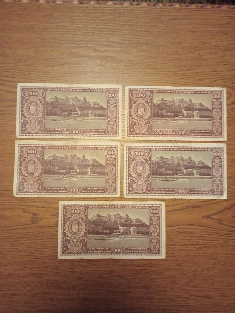 Zestaw Banknotów Węgry 100 Pengo 1945 - 5 sztuk