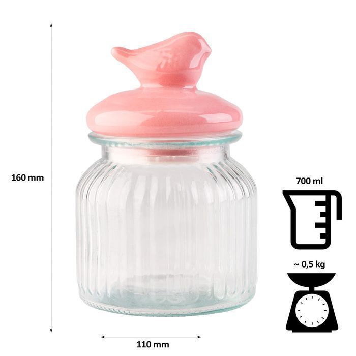 Słoik pojemnik szklany z ceramiczną pokrywką PTAK 700 ml na ciastka