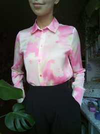 Сатиновая рубашка цветная, розовая рубашка женская, рожева сорочка