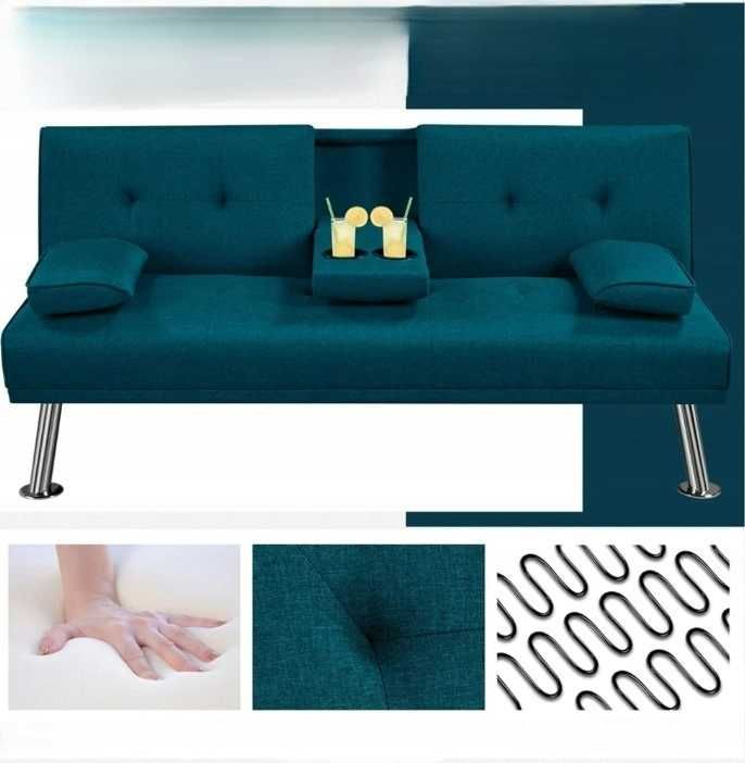 Kanapa sofa Yaheetech 613684 rozkładana z uchwytem na kubek 94x81,5x75