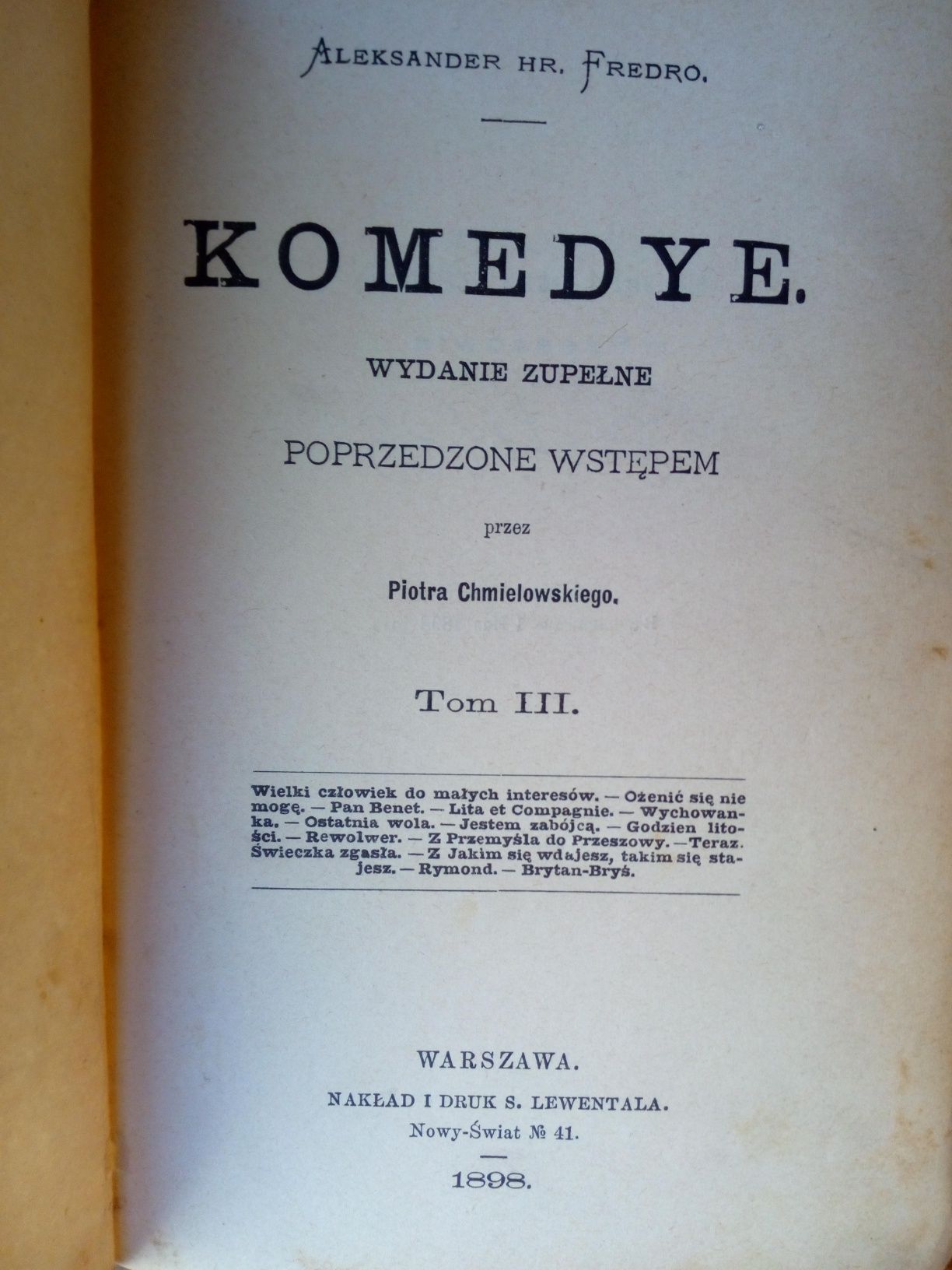 Książka z 1898 roku Fredro