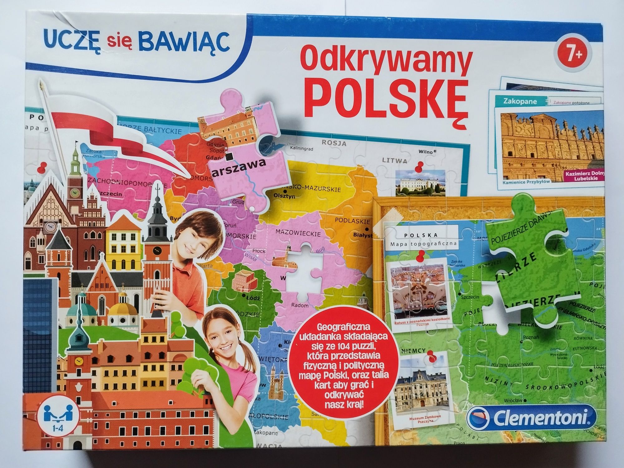 Puzzle Clementoni 7+ Odkrywamy Polskę mapa fizyczna i polityczna karty