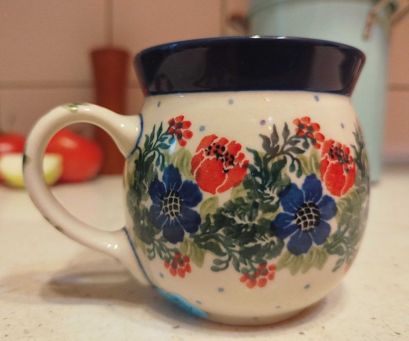 Kubek z ceramiki bolesławieckiej 200 ml śliczny kwiatowy wzór