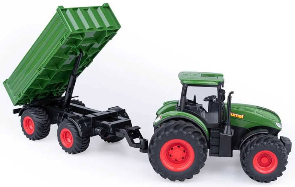 Zdalnie sterowany zielony traktor RC z przyczepą - Agro Pojazdy Dumel