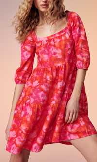 Nowa z metką zwiewna sukienka z lekko bufiastymi rękawami różowa 36 S