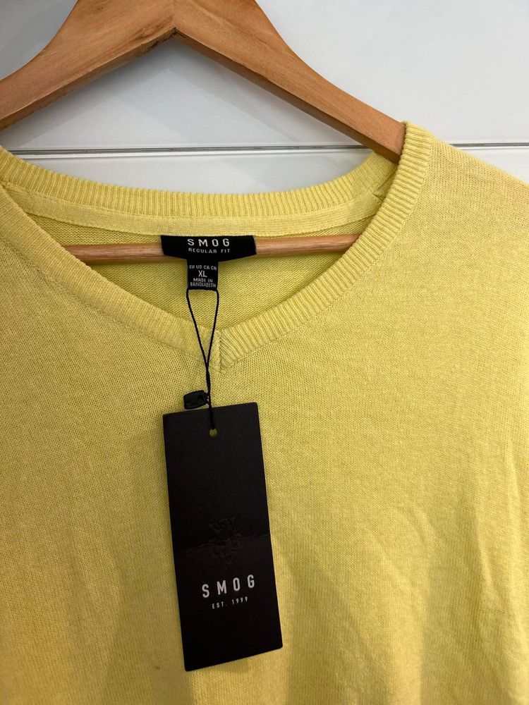 Nowy z metka żółty neonowy męski sweter sweterek Smog XL bawełna